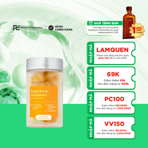MURAD BRIGHT & EVEN SUPPLEMENT 60 VIÊN/ VIÊN UỐNG CHỐNG NẮNG SÁNG DA VÀ CHỐNG OXY HOÁ BRIGHT & EVEN SUPPLEMENT (PHIÊN BẢN MỚI)
