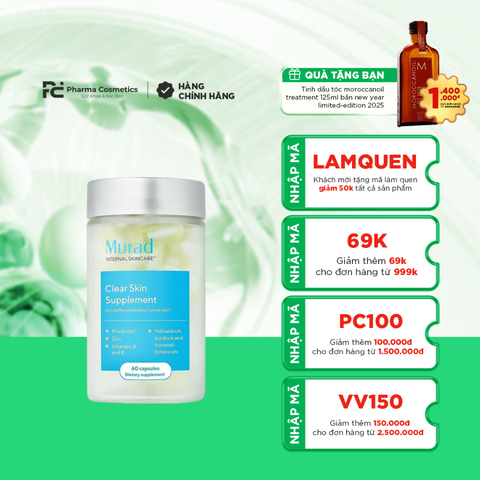 CLEAR SKIN SUPPLEMENT BY MURAD/ VIÊN UỐNG GIẢM MỤN, BÃ NHỜN VÀ SE KHÍT LỖ CHÂN LÔNG CLEAR SKIN SUPPLEMENT BY MURAD