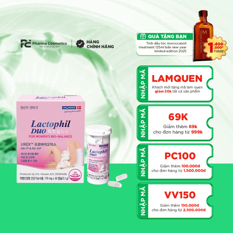 MEN LACTOPHIL DUO / VIÊN UỐNG GIÚP ĐIỀU TRỊ CÁC BỆNH KHÔ NGỨA VÀ VIÊM, NẤM ÂM ĐẠO