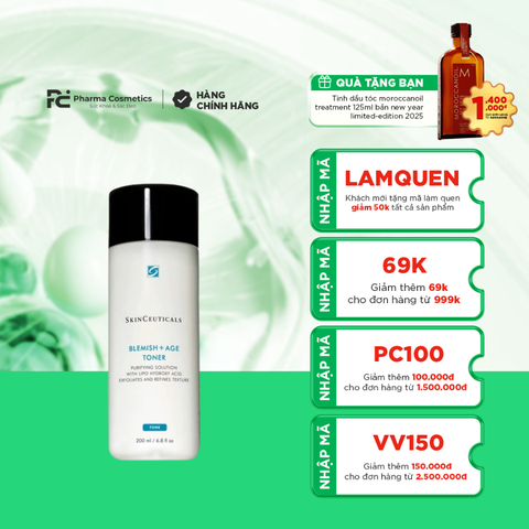 SKINCEUTICALS BLEMISH + AGE TONER / NƯỚC CÂN BẰNG GIÚP GIẢM MỤN, LOẠI BỎ TẾ BÀO CHẾT, THÔNG THOÁNG LỖ CHÂN LÔNG VÀ LÀM MỀM DA