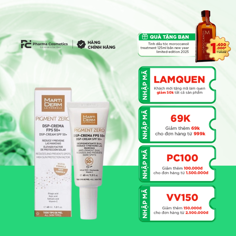 MARTIDERM PIGMENT ZERO DSP SPF50+ CREAM KEM ĐIỀU TRỊ BAN NGÀY CHỐNG NẮNG LÀM SÁNG DA, MỜ SẮC TỐ, DUY TRÌ SAU HYDROQUINONE