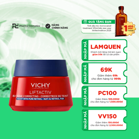 VICHY LIFTACTIV B3 TONE CORRECTING CREAM NIGHT WITH PURE RETINOL / KEM DƯỠNG GIÚP MỜ NÁM, DƯỠNG SÁNG DA 
