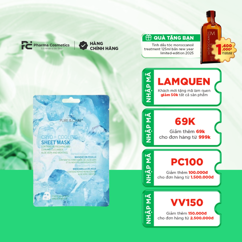 PURE & CARE CRYO – COOLING – SHEET MASK / MẶT NẠ LÀM DỊU, GIẢM KÍCH ỨNG, PHỤC HỒI LÀN DA TỔN THƯƠNG