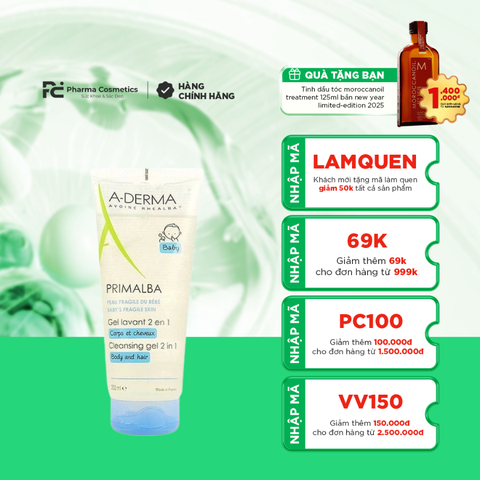 A-DERMA PRIMALBA CLEANSING GEL 2IN1 / SỮA TẮM GỘI DỊU NHẸ CHO EM BÉ
