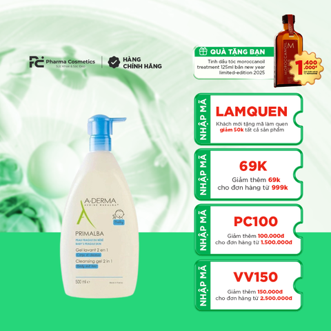 A-DERMA PRIMALBA CLEANSING GEL 2IN1 / SỮA TẮM GỘI DỊU NHẸ CHO EM BÉ 500ML