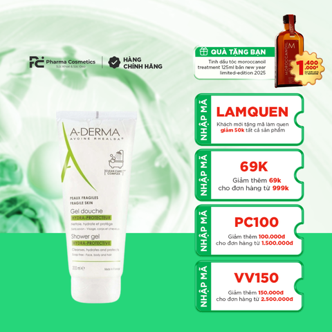 A-DERMA HYDRA-PROTECTIVE SHOWER GEL / GEL TẮM GỘI HÀNG NGÀY CHO DA MỎNG MANH