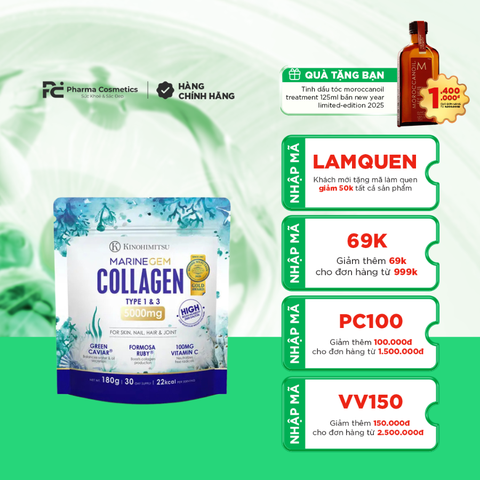 KINOHIMITSU MARINEGEM COLLAGEN 180G / BỘT UỐNG COLLAGEN KHỎE DA TÓC MÓNG, XƯƠNG KHỚP