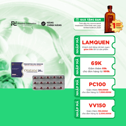 ORATANE 20MG / ĐIỀU TRỊ CÁC DẠNG MỤN TRỨNG CÁ NẶNG, ĐẶC BIỆT LÀ MỤN TRỨNG CÁ DẠNG NANG BỌC. 