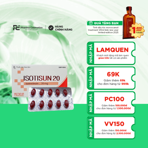 ISOTISUN 20 MEDISUN / THUỐC ĐIỀU TRỊ CÁC DẠNG MỤN TRỨNG CÁ NẶNG, MỤN TRỨNG CÁ DẠNG NANG BỌC 