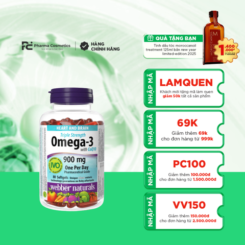 WEBBER NATURALS OMEGA-3 + COQ10 / VIÊN UỐNG HỖ TRỢ SỨC KHỎE TIM MẠCH VÀ NÃO BỘ, GIẢM CHOLESTEROL MÁU 