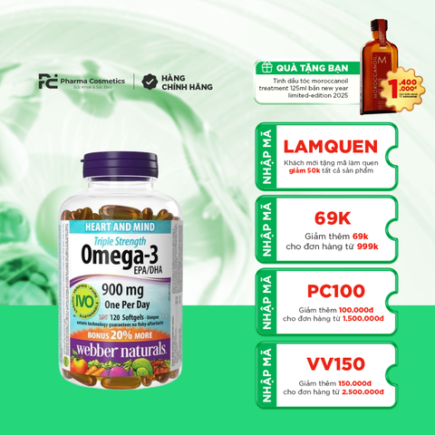 Viên uống Dầu Cá Webber Naturals Triple Strength Omega-3 900mg