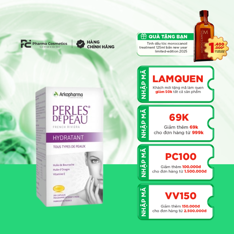 Arkopharma Perles de Peau HYDRATANT/ VIÊN UỐNG CẤP NƯỚC, CHỐNG OXY HÓA, CÂN BẰNG NỘI TIẾT TỐ, ĐẸP DA