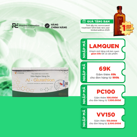COSVIA AI – GLUTATHION / VIÊN NGẬM SÁNG DA, HỖ TRỢ LÀM SÁNG, GIẢM TÌNH TRẠNG NÁM DA