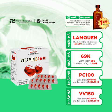 MEDIUSA VITAMIN E ĐỎ / VIÊN UỐNG GIẢM TÌNH TRẠNG KHÔ, NÁM, SẠM DA, NGĂN NGỪA LÃO HÓA