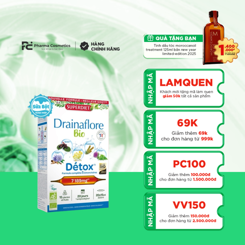 SUPERDIET DRAINAFLORE DETOX 5in1 / HỖ TRỢ THẢI ĐỘC NỘI TẠNG VÀ THANH LỌC CƠ THỂ 