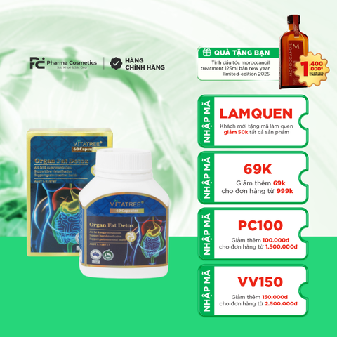 VITATREE ORGAN FAT DETOX ( DETOX MỠ NỘI TẠNG ) / VIÊN UỐNG HỖ TRỢ THẢI MỠ GAN, TĂNG CƯỜNG CHUYỂN HÓA CHẤT BÉO, GIẢM MỠ MÁU