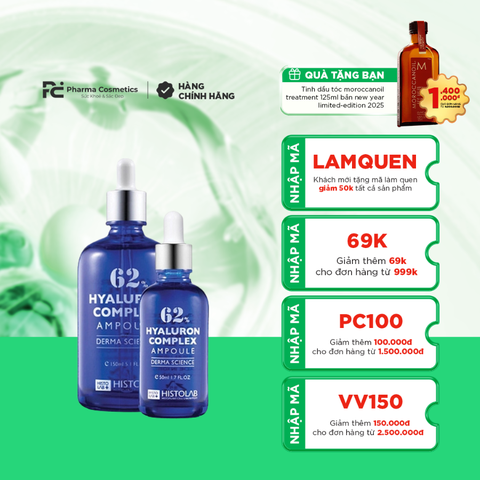 HISTOLAB HYALURON COMPLEX AMPOULE 62% 50ML / TINH CHẤT DƯỠNG ẨM, TĂNG ĐỘ ĐÀN HỒI DA, KÍCH THÍCH TÁI TẠO TẾT BÀO DA