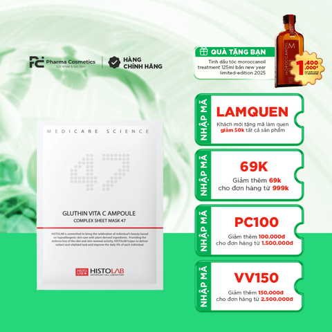 HISTOLAB GLUTHIN VITA C AMPOULE COMPLEX SHEET MASK 47 / MẶT NẠ GIẤY DƯỠNG TRẮNG DA, LÀM MỀM VÀ CĂNG BÓNG DA