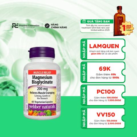 WEBBER NATURALS MAGNESIUM BISGLYCINATE / VIÊN UỐNG BỔ SUNG MAGIÊ, CẢI THIỆN XƯƠNG VÀ RĂNG 