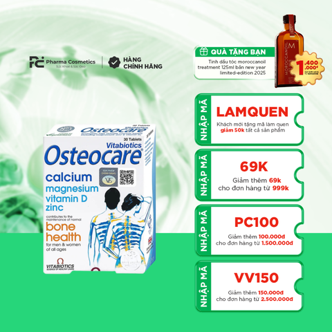 Vitabiotics Osteocare Calcium Viên nén bổ sung canxi, khoáng chất cho xương chắc khoẻ