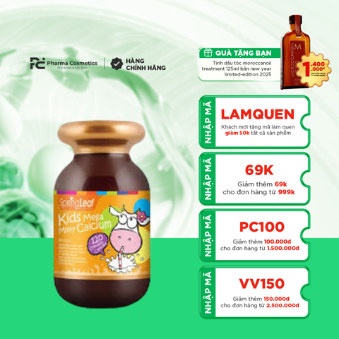 SPRINGLEAF KIDS MEGA MILKY CALCIUM / VIÊN UỐNG GIÚP PHÁT TRIỂN XƯƠNG VÀ RĂNG