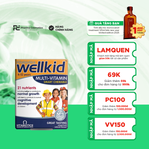 VITABIOTICS WELLKID MULTI-VITAMIN SMART CHEMABLE / VIÊN NHAI TĂNG CƯỜNG SỨC KHỎE, ĐỀ KHÁNG