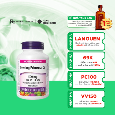WEBBER NATURALS EVENING PRIMROSE OIL GLA 50 · LA 325 /  VIÊN UỐNG HOA ANH THẢO CÂN BẰNG NỘI TIẾT TỐ NỮ 