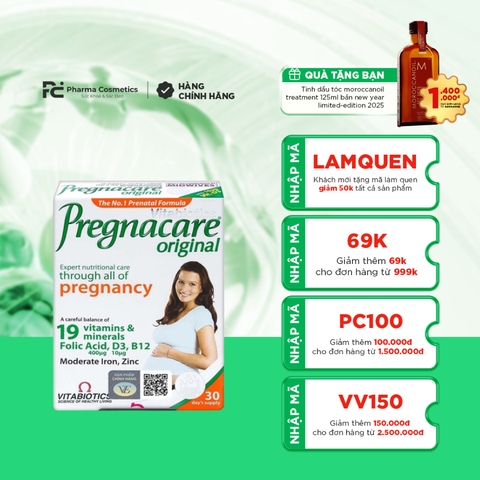 VITABIOTICS PREGNACARE ORIGINAL / VIÊN UỐNG BỔ SUNG VITAMIN & KHOÁNG CHẤT HỖ TRỢ TĂNG CƯỜNG SỨC KHỎE CHO PHỤ NỮ MANG THAI & CHO CON BÚ 