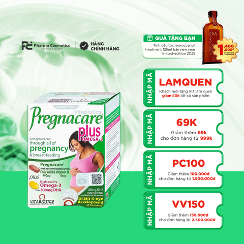 VITABIOTICS PREGNACARE PLUS OMEGA 3 / BỔ SUNG CÁC VITAMIN VÀ KHOÁNG CHẤT THIẾT YẾU CHO MẸ BẦU VÀ CHO CON BÚ 