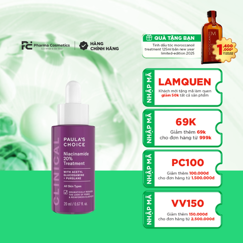 PAULA'S CHOICE NIACINAMIDE 20% TREATMENT: Tinh Chất Thu Nhỏ Lỗ Chân Lông & Sáng Mịn Bề Mặt Da