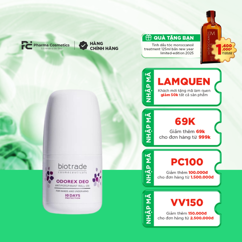 BIOTRADE ODOREX DEO ANTIPERSPIRANT ROLL-ON / LĂN KHỬ MÙI MỒ HÔI, KHÔ THOÁNG, HƯƠNG THƠM DỄ CHỊU 
