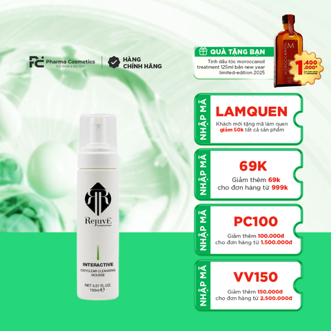 REJUVE INTERACTIVE OXYCLEAR CLEANSING MOUSSE (150ML)/ SỮA RỬA MẶT CUNG CẤP OXY THANH LỌC DA CHO MỌI LOẠI DA INTERACTIVE OXYCLEAR CLEANSING MOUSSE (150ML)