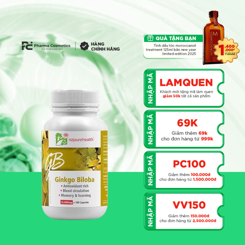 NZ PURE HEALTH GINKGO BILOBA / VIÊN UỐNG BỔ NÃO, TĂNG CƯỜNG TRÍ NHỚ
