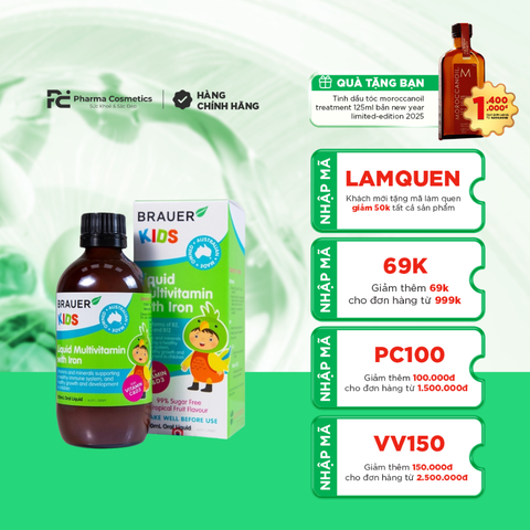 BRAUER LIQUID MULTIVITAMIN WITH IRON / SIRO VITAMIN BỔ SUNG SẮT & PHÁT TRIỂN TOÀN DIỆN CHO TRẺ TỪ 3 TUỔI