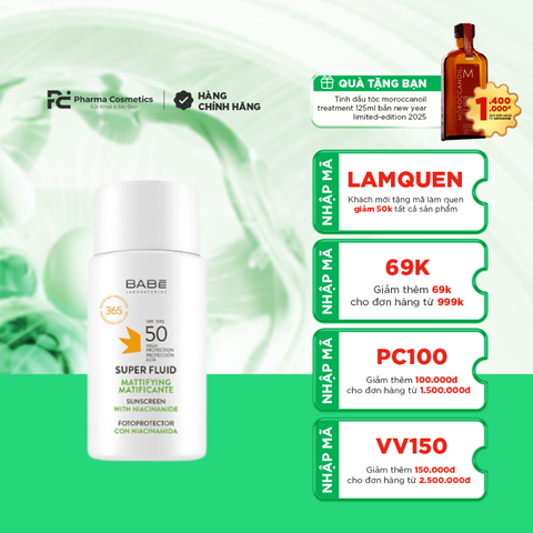 BABÉ SUPER FLUID MATTIFYING SPF 50: Kem Chống Nắng Siêu Lì, Kiềm Dầu Cho Da Dầu Mụn Suốt 365 Ngày
