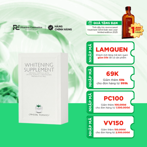 CRYSTAL TOMATO WHITENING SUPPLEMENT / VIÊN UỐNG CÀ CHUA TRẮNG SÁNG DA VÀ MỜ THÂM NÁM (THUẦN CHAY)