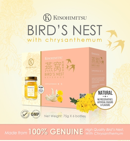KINOHIMITSU BIRD’S NEST WITH CHRYSANTHEMUM 75G / NƯỚC YẾN THƯỢNG HẠNG CẢI THIỆN THỊ LỰC, GIẢI ĐỘC