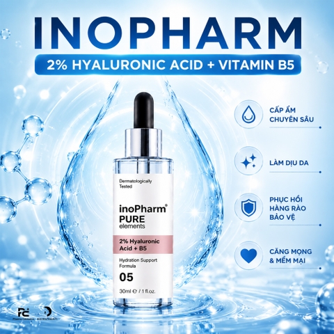 INOPHARM 2% HYALURONIC ACID + VITAMIN B5 SERUM: Tinh Chất Làm Dịu, Dưỡng Ẩm & Căng Mọng Cho Làn Da