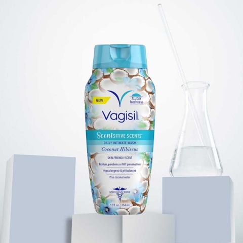 VAGISIL SCENTSITIVE SCENTS DAILY INTIMATE WASH: Dung Dịch Vệ Sinh Phụ Nữ Hương Dừa & Dâm Bụt - Làm Sạch & Cân Bằng pH