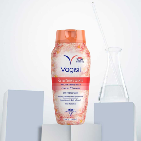 VAGISIL SCENTSITIVE SCENTS DAILY INTIMATE WASH PEACH BLOSSOM: Dung Dịch Vệ Sinh Dịu Nhẹ, Cân Bằng pH & Hương Hoa Anh Đào