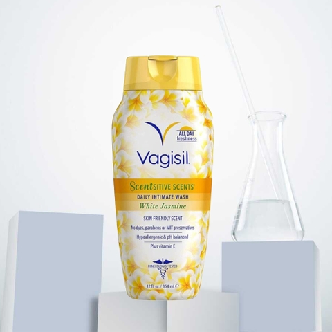 VAGISIL SCENTSITIVE SCENTS DAILY INTIMATE WASH WHITE JASMINE: Dung Dịch Vệ Sinh Phụ Nữ - Sạch Dịu Nhẹ, Dưỡng Ẩm & Hương Hoa Nhài Tinh Tế