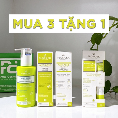 Combo Trị Mụn Chuyên Sâu Floslek Anti Acne 24H: Giải Pháp Sạch Mụn – Kiềm Dầu [MUA 3 TẶNG 1]