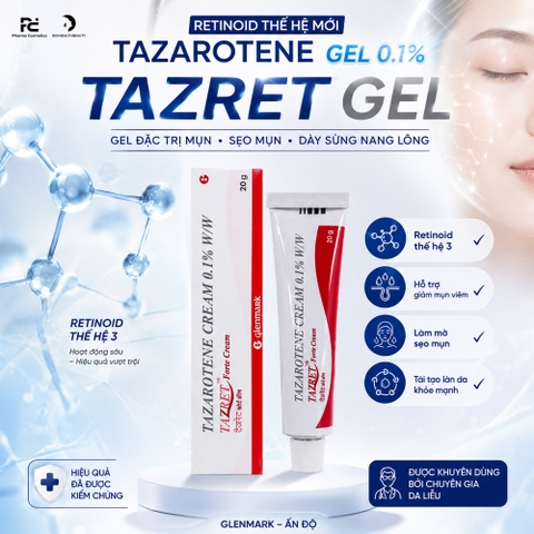 TAZAROTENE GEL 0.1% (TAZRET GEL): Gel Đặc Trị Mụn, Sẹo & Dày Sừng - Tái Tạo Làn Da Khỏe Mạnh
