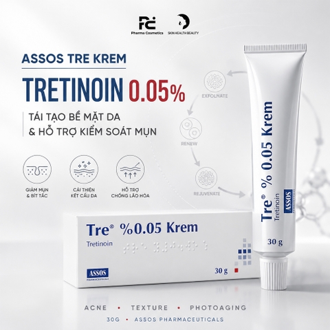 Assos Tre %0.05 Krem (30g) – Kem Bôi Giảm Mụn Trứng Cá, Tái Tạo Bề Mặt Da Về Tretinoin 0.05%