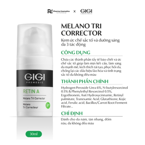 GIGI RETIN A MELANO TRI CORRECTOR / KEM DƯỠNG KÍCH THÍCH TÁI TẠO TẾ BÀO, ỨC CHẾ SẮC TỐ, LÀM MỊN VÀ LÀM SÁNG DA