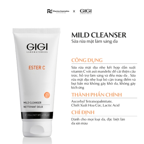GIGI ESTER C MILD CLEANSER / SỮA RỬA MẶT DƯỠNG SÁNG, MỜ THÂM CHO DA 