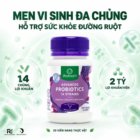 Lifestream Advanced Probiotics 30 Capsules – Men vi sinh đa chủng hỗ trợ tiêu hóa và sức khỏe đường ruột