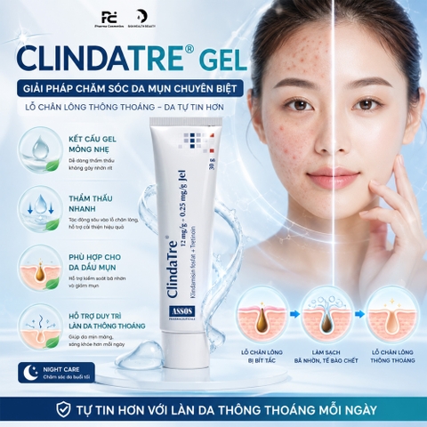 ClindaTre® 12 mg/g + 0.25 mg/g Gel – Giải Pháp Bôi Ngoài Da Hỗ Trợ Giảm Mụn & Cải Thiện Bề Mặt Da Mịn Màng