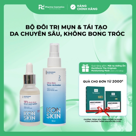 ICON SKIN ANTI-ACNE SMART PEEL SYSTEM: Bộ Đôi Trị Mụn & Tái Tạo Da Chuyên Sâu, Không Bong Tróc