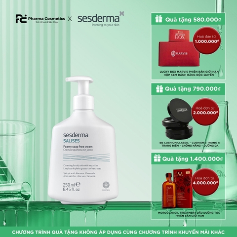 SESDERMA SALISES FOAMY SOAP FREE CREAM: Sữa Rửa Mặt Dịu Nhẹ - Kiểm Soát Dầu, Trị Mụn & Thanh Lọc Da
